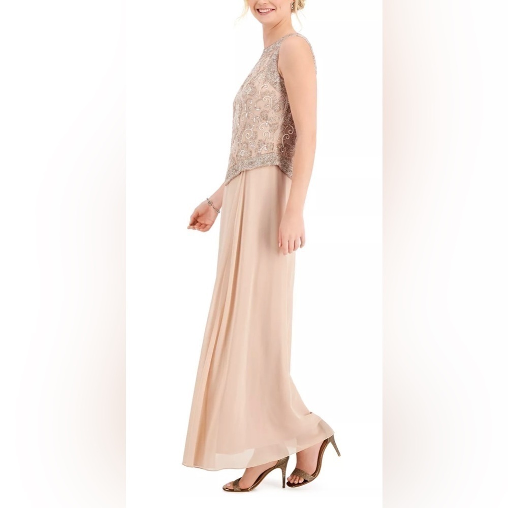 NWT J Kara Womens Long Beaded V Trim Detail Dress Size 6